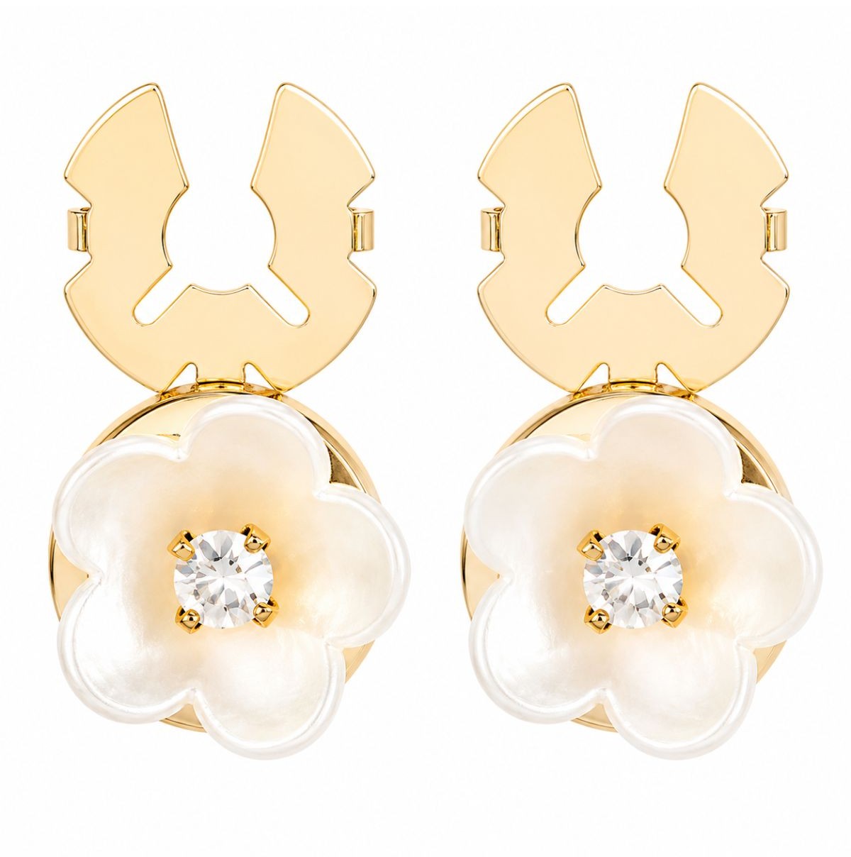 Couvre-boutons Fleur Nacrée Or et Cristal