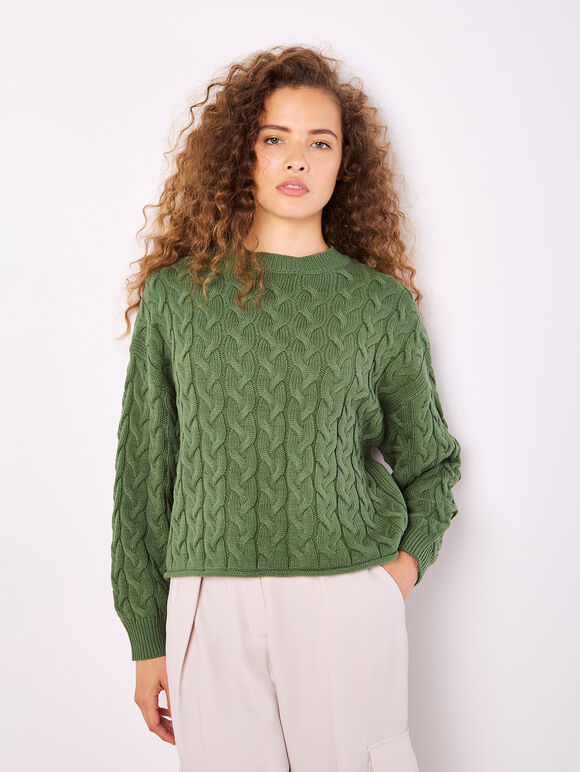 Pull en tricot torsadé mélange coton Apricot 967311