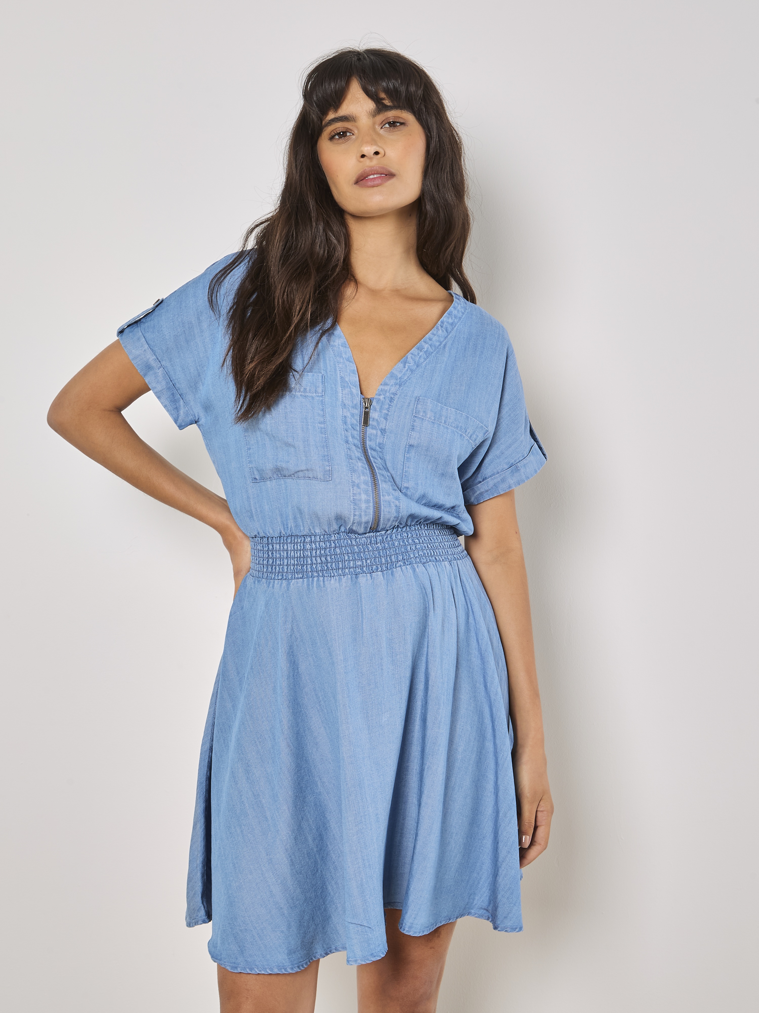 Robe en Jeans Col en V Apricot 964877D 