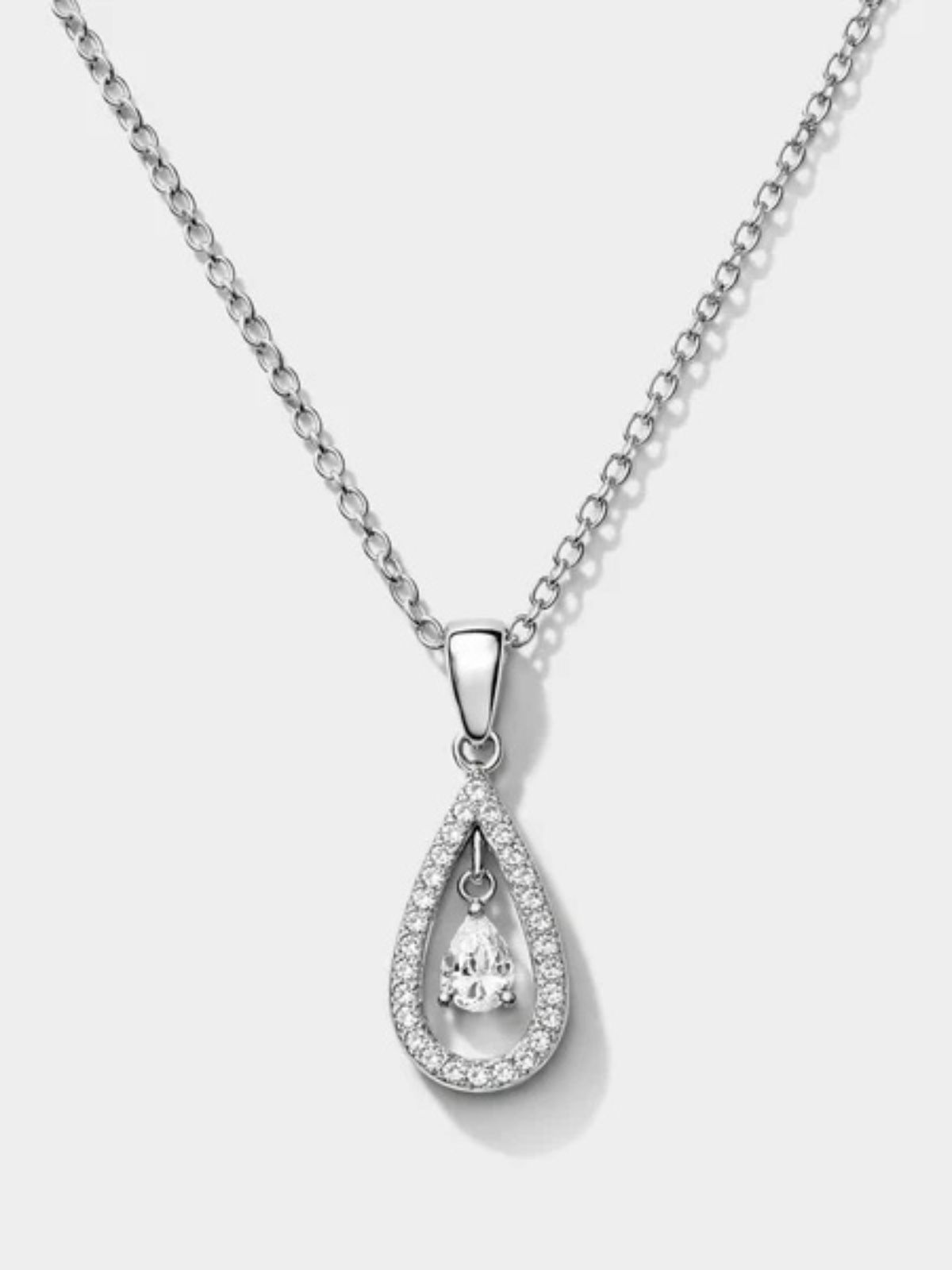 Collier argenté en acier inoxydable breloque goutte & zircons cubiques Bizou