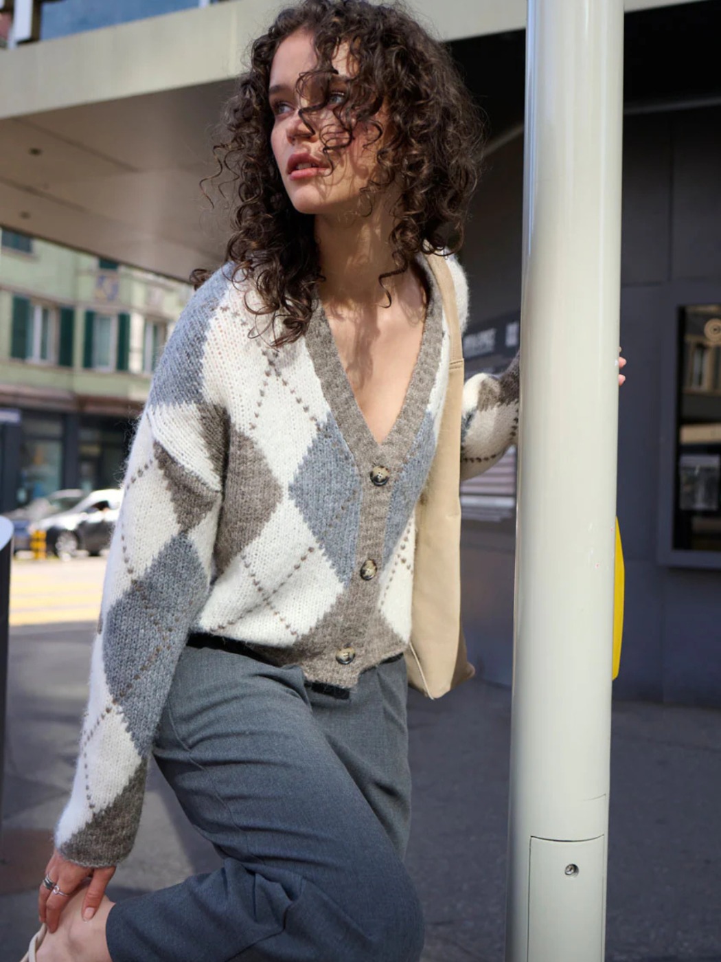 Cardigan beige à motif argyle Princess Goes Hollywood 