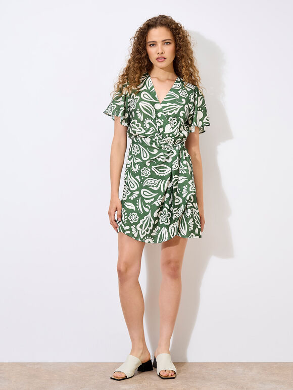Robe portefeuille courte à motif floral cachemire Apricot 962019