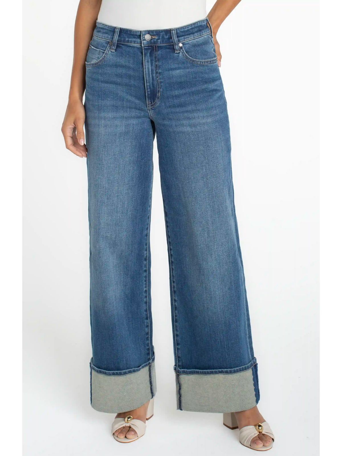 Jeans court à jambe large Morgan avec ourlet retroussé et finition contrastée Liverpool