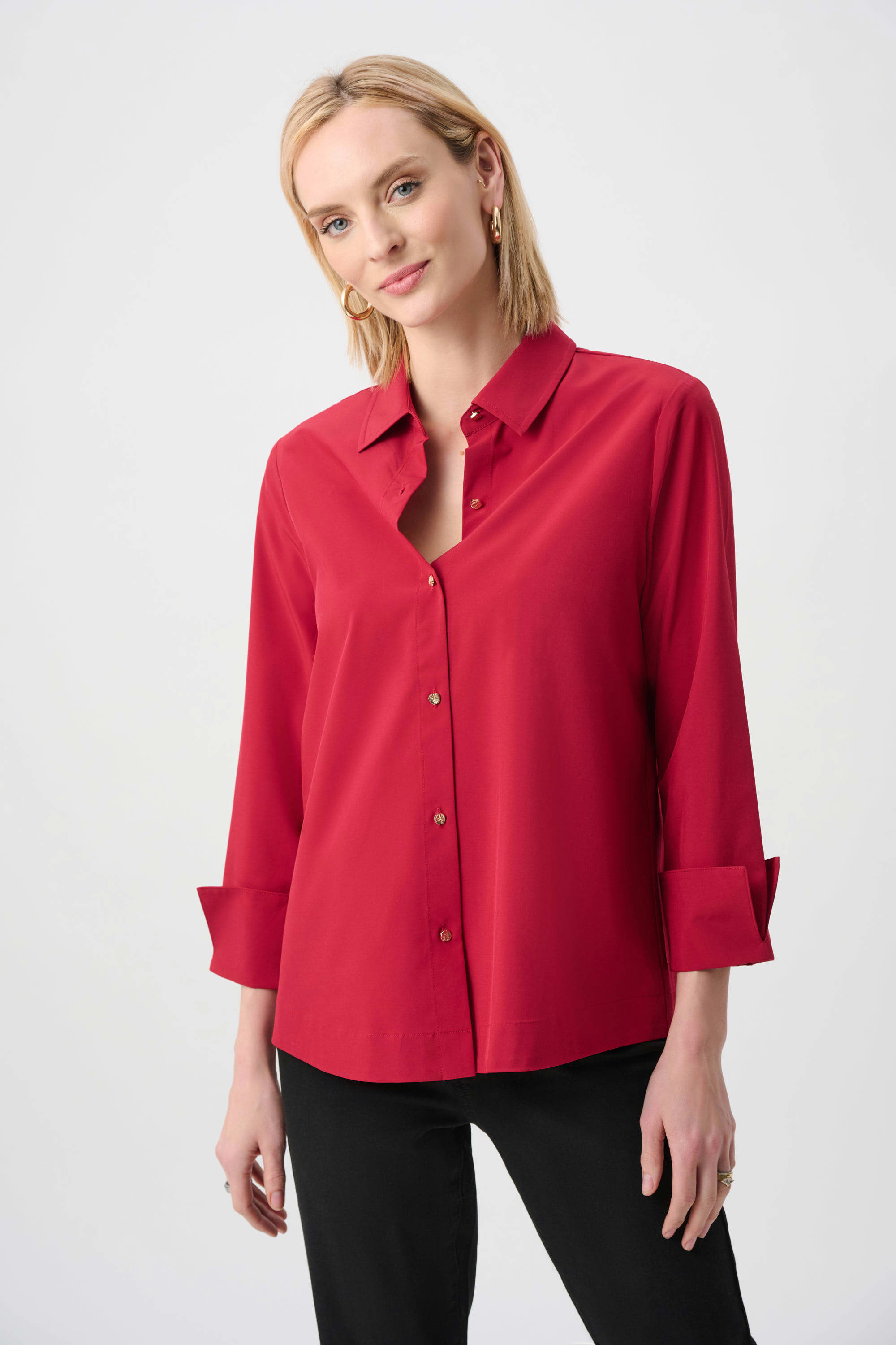 Blouse à boutons en popeline extensible avec accent de fermeture éclair Joseph Ribkoff 