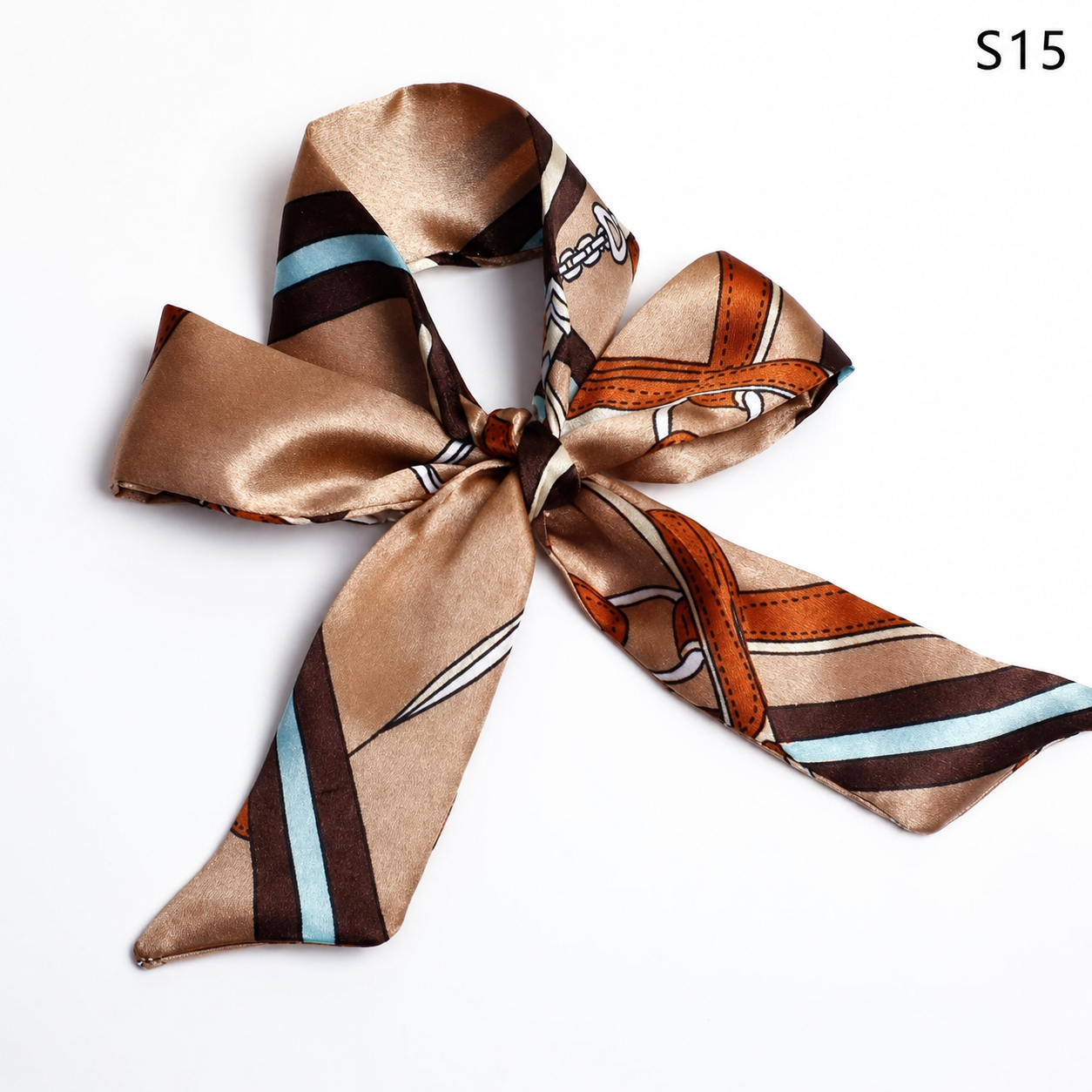 Foulard ruban en satin imprimé, style twilly rétro et élégant