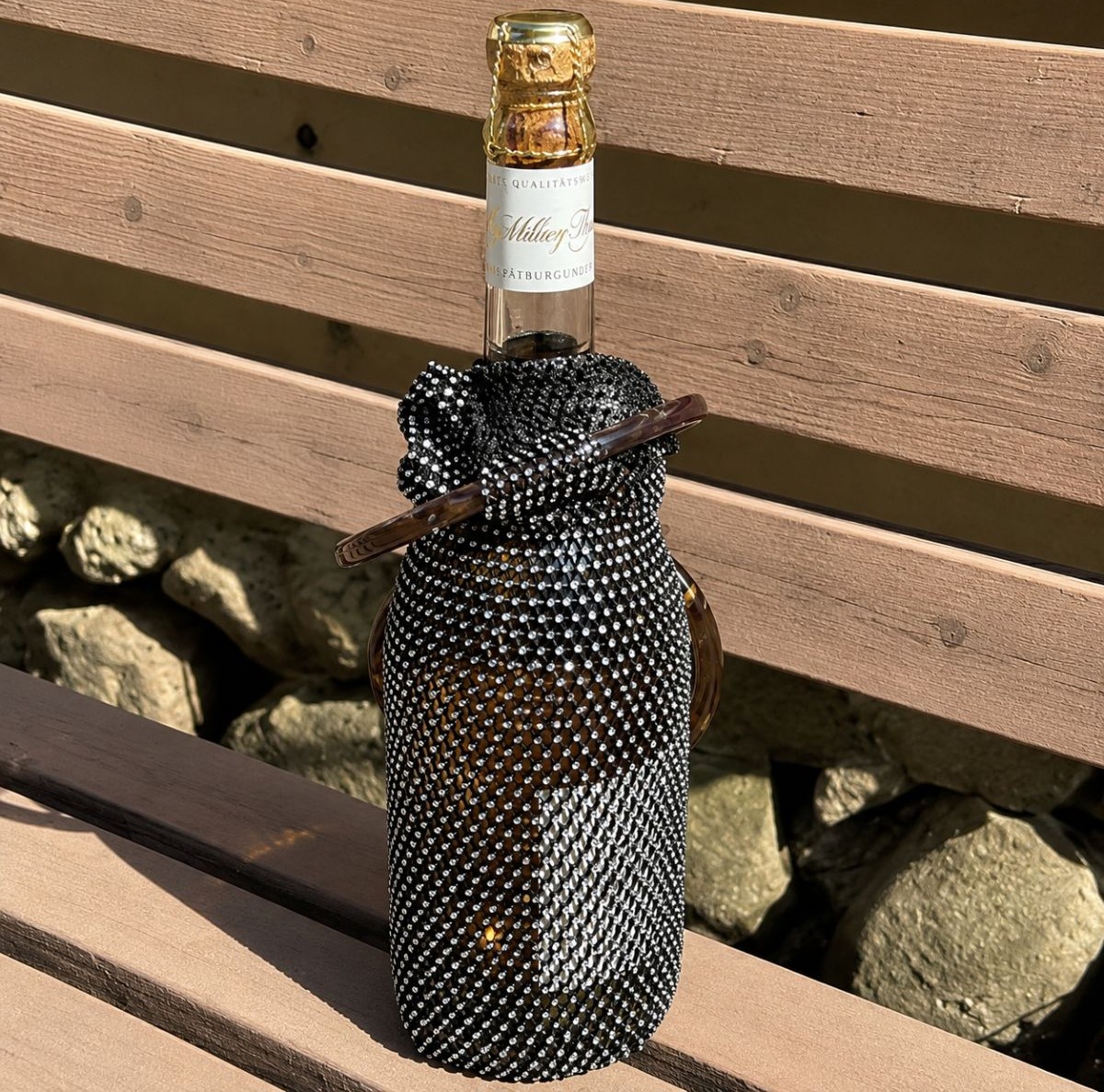 Porte-bouteille de vin en strass avec poignées