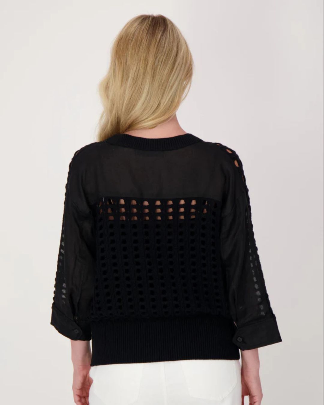 Top en maille à tissage ajouré carré Gabby Isabella 325666
