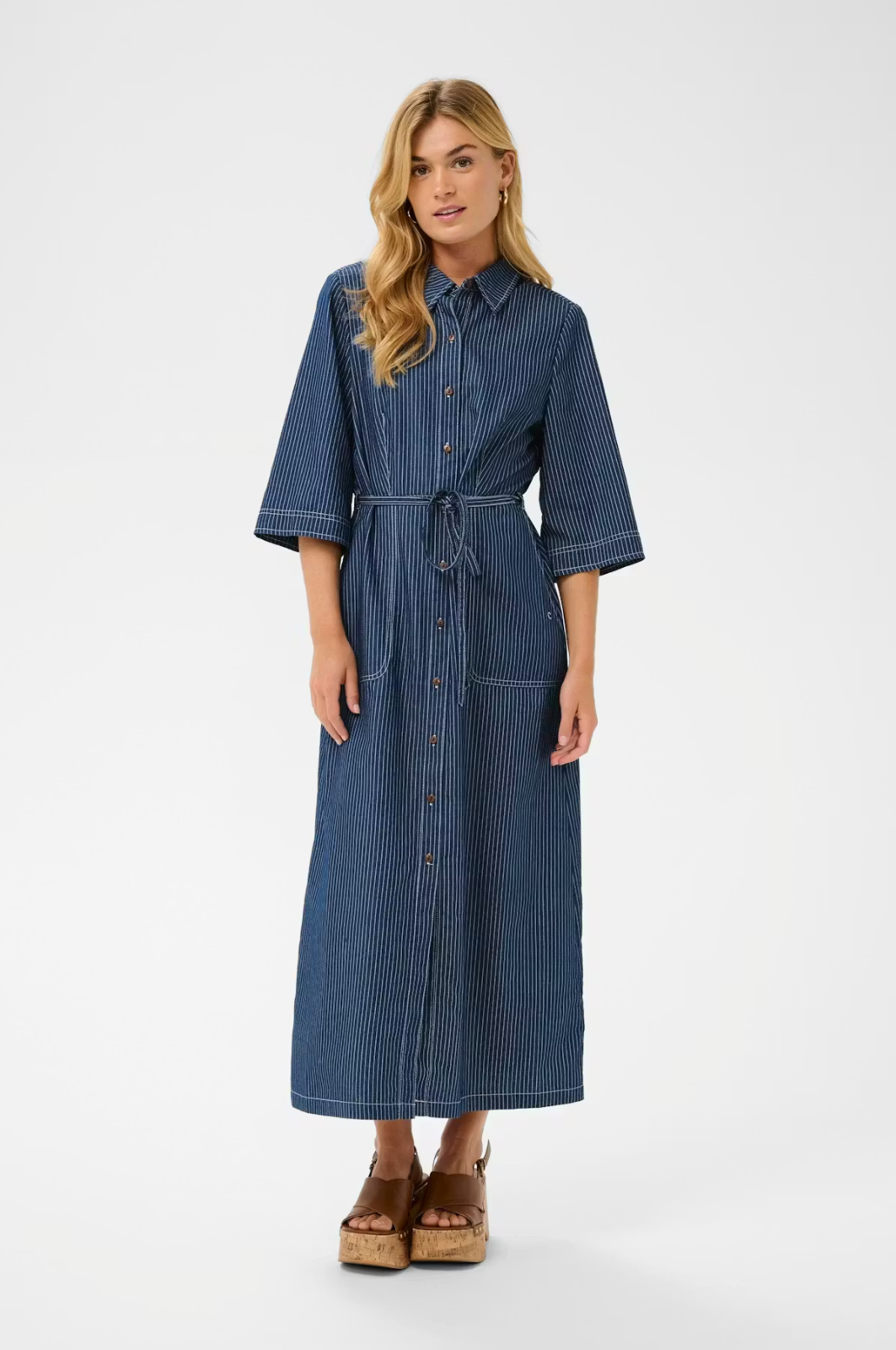 Robe rayée à manches 3/4 Cream 