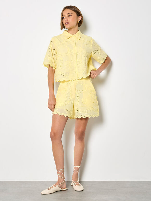 Short court en coton brodé à bord festonné Apricot 