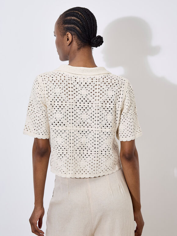 Haut à col en crochet avec boutons en noix de coco Apricot 944299