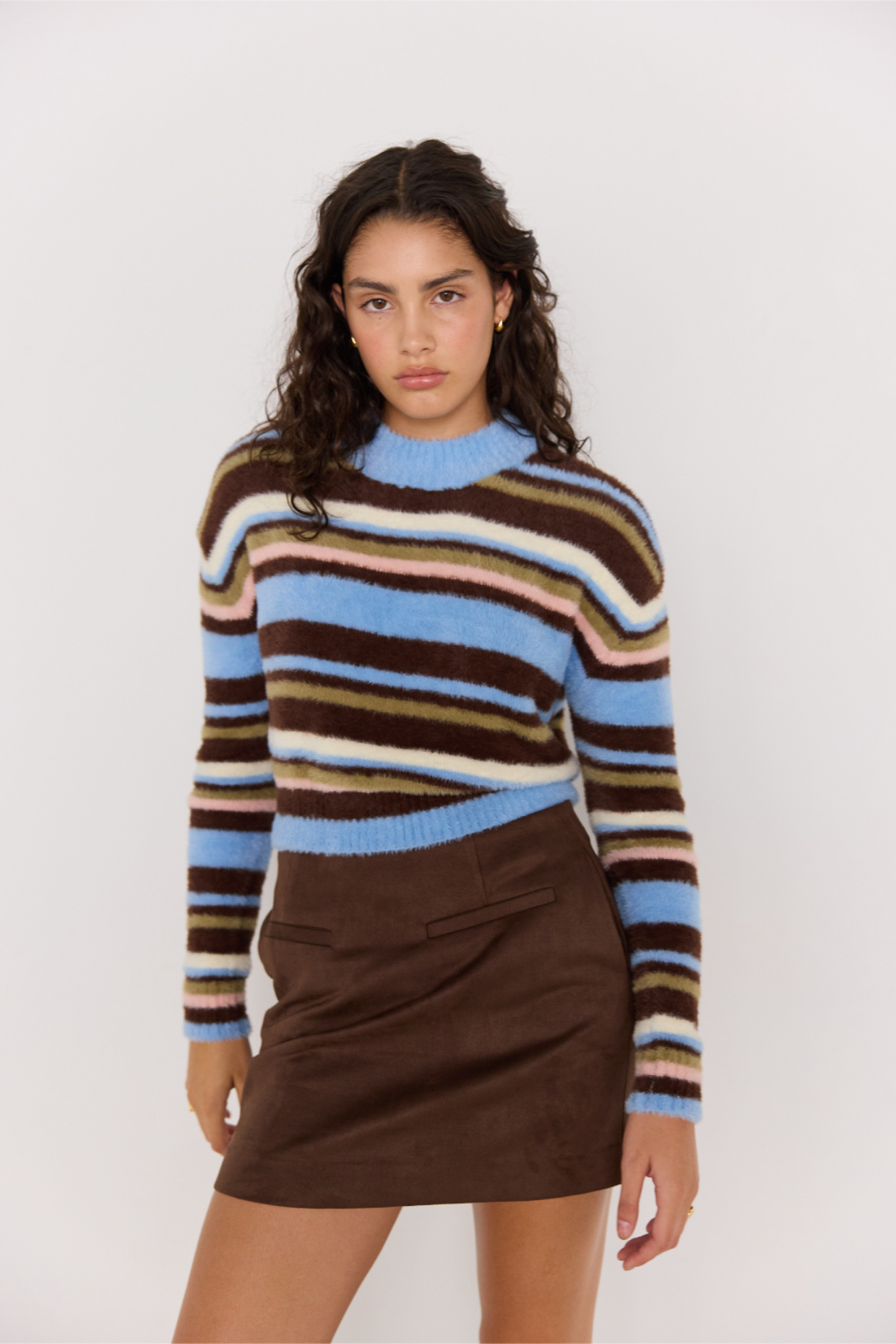Pull en pelage avec rayure Mink Pink