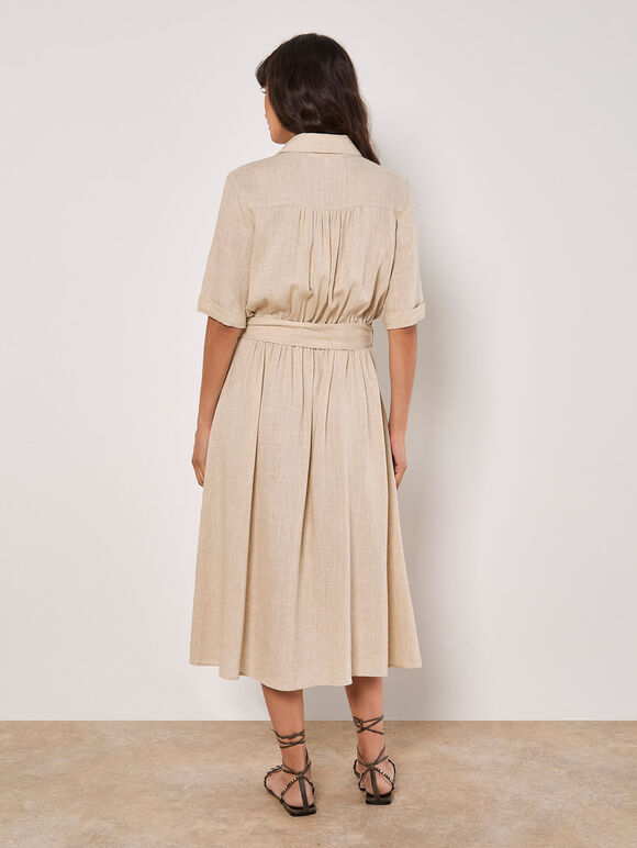 Robe chemise midi utilitaire en mélange de lin Apricot 942233