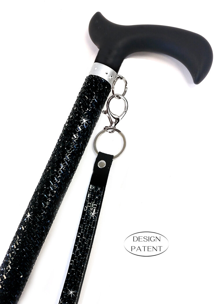 Canne ajustable ornée de strass noir Sugar Cane Jacqueline Kent