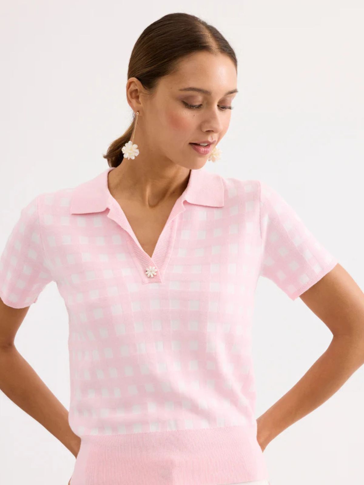 Chandail polo CARO en tricot à motif de carreaux Leo & Ugo