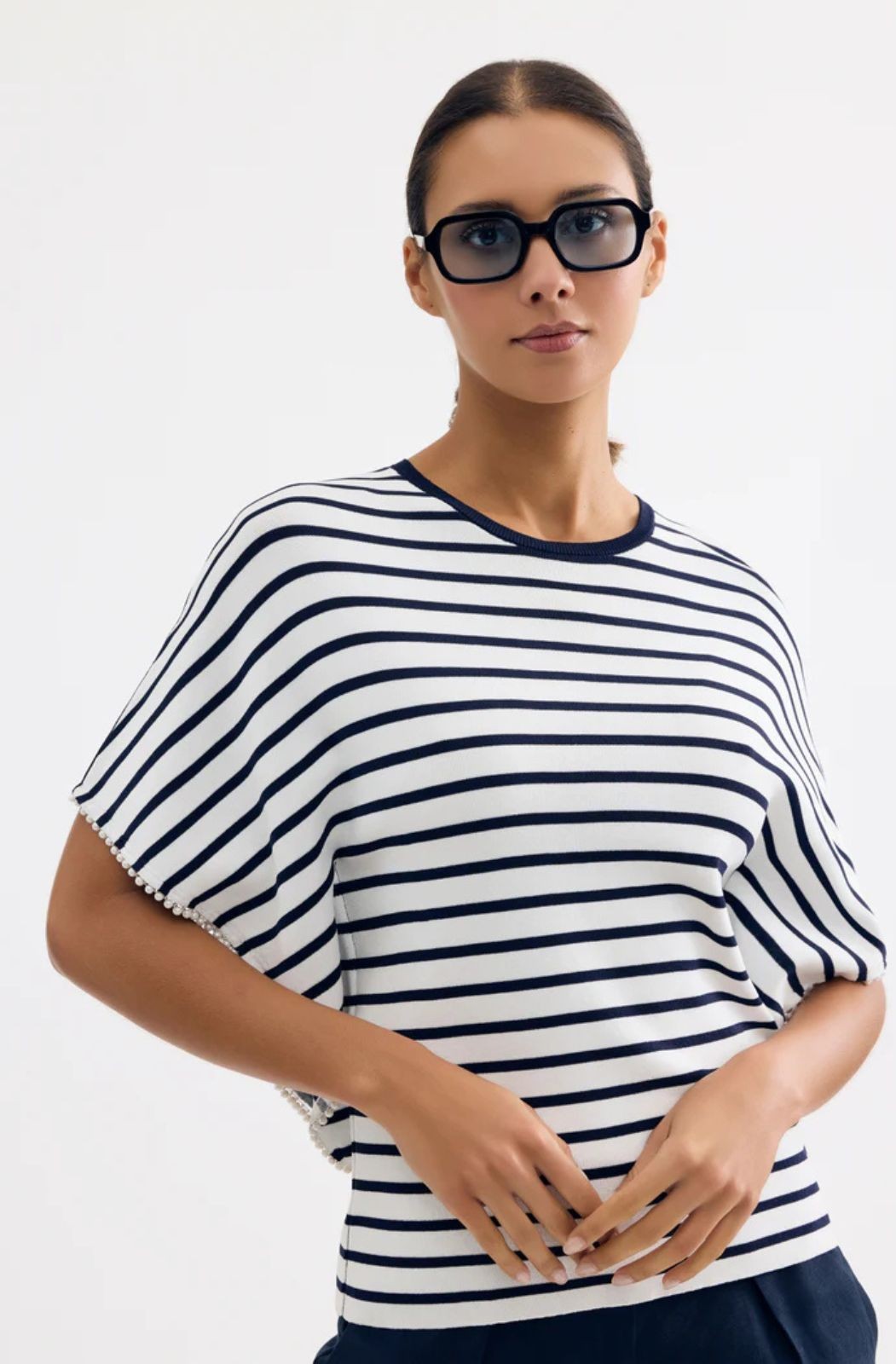 Haut à rayures avec manches perlées Leo & Ugo